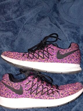 Nike Women’s Purple and Black Leopard Print Running Sneakers